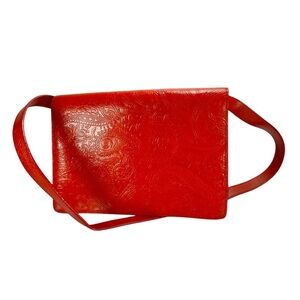Vintage Franchi Collection Envelope Purse Handbag Red Paisley Textured Leather.